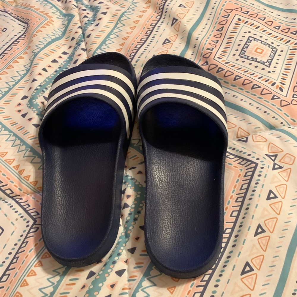 Navy blue Adidas slides